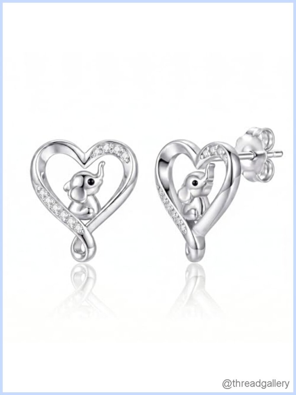 Sterling Silver Elephant Heart Stud Earrings Cubic Zirconia